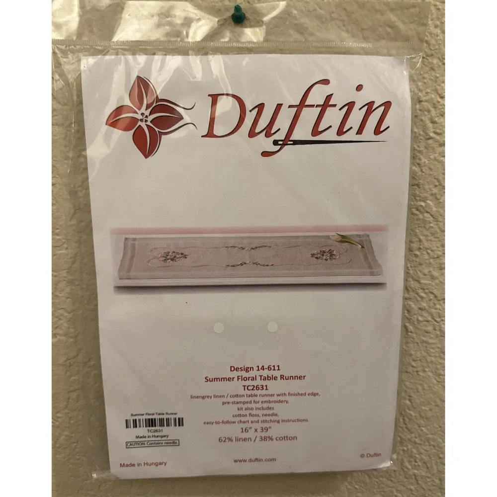 Duftin Summer Floral Table Runner Kit TC2631 Linen Pre Stamped Embroidery 16x39